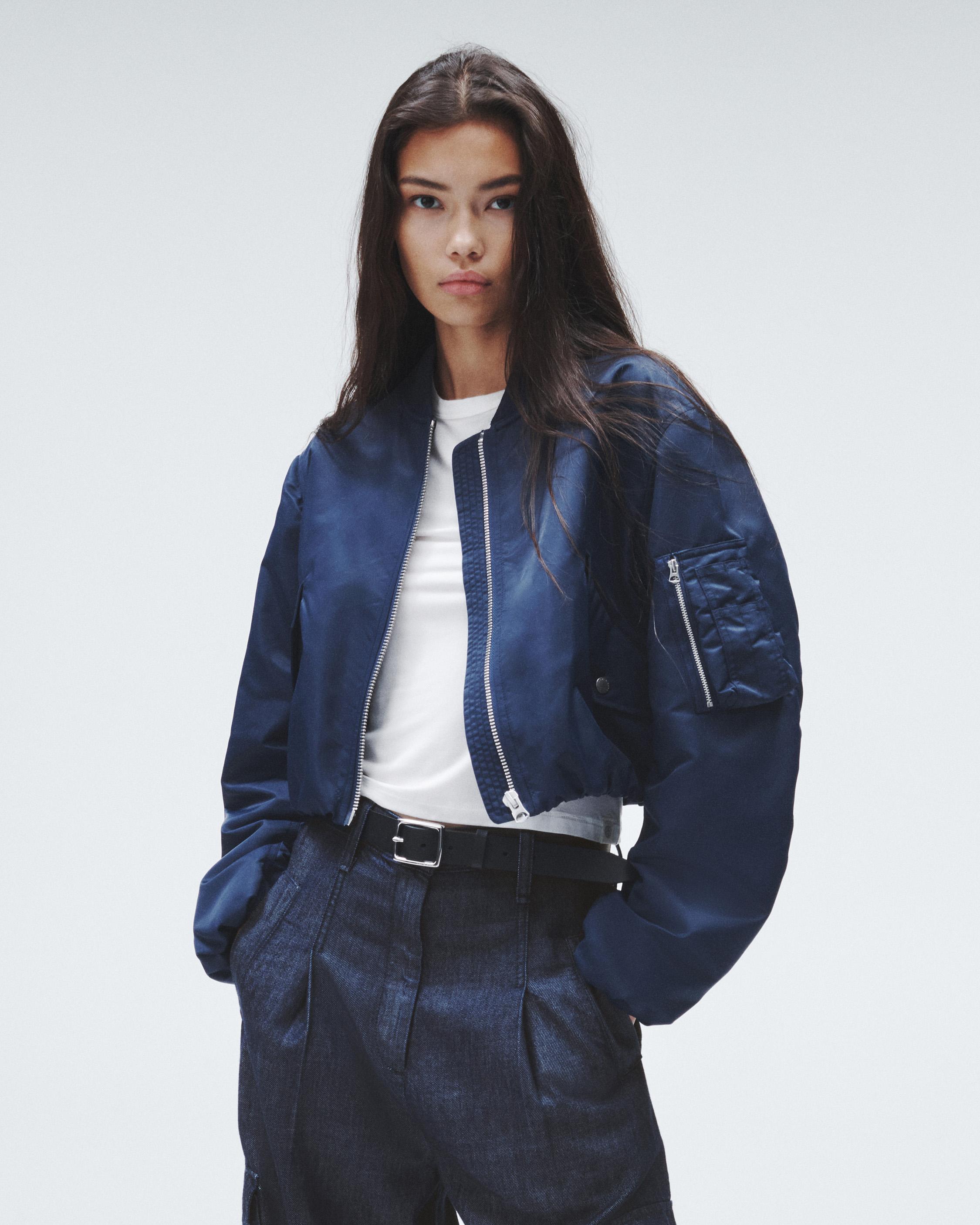 Maggie Cropped Nylon Bomber